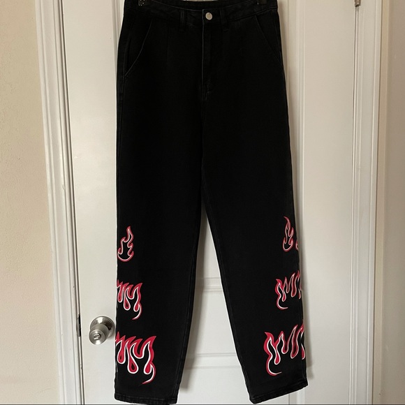 SHEIN Faded Black Flames Pants - Picture 1 of 4